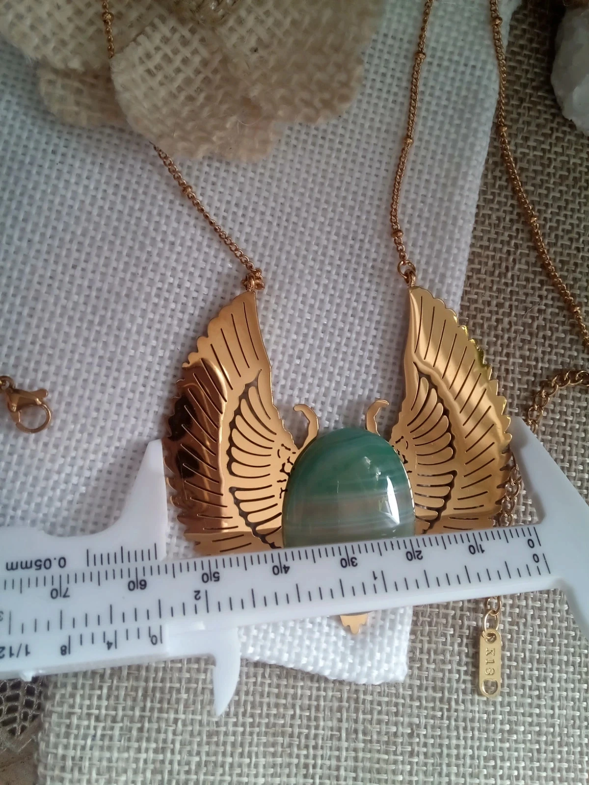 Collier grand scarabée ailé avec pierre d'agate verte naturelle – photo 3